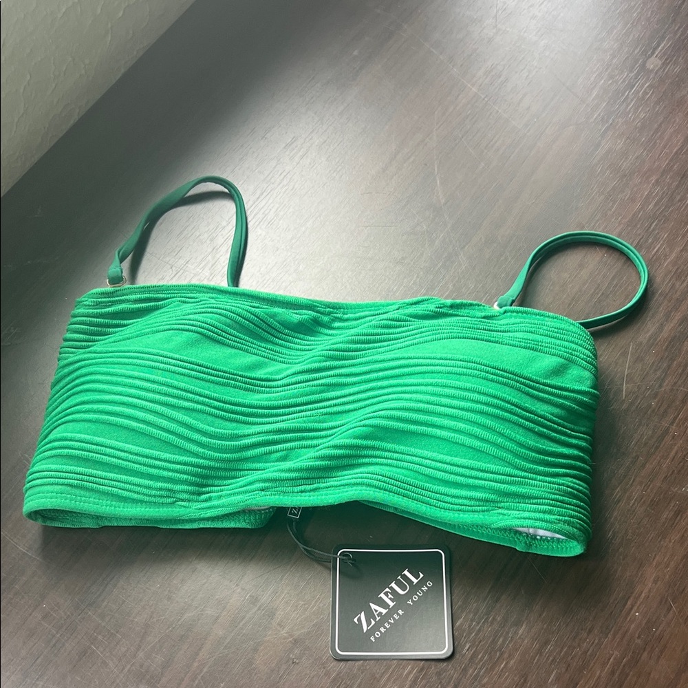 Zaful Vibrant Green Small Ribbed Bikini Top
